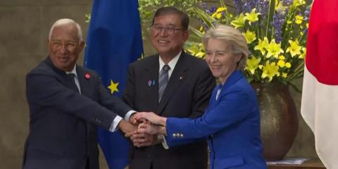 Japanese PM meets EU leaders after election debacle