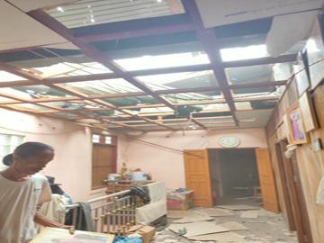 Destruction of a house caused by an improvised rocket attack carried out by  pro-terrorism KNU members and so-called PDF terrorists in  Kawkareik Township of Kayin State.