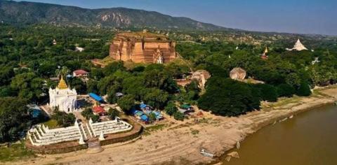This aerial drone photo reveals overview of the tourist destinations in Sagaing Region.