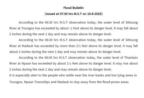 Flood Bulletin (Issued at 07:30 hrs M.S.T on 10-8-2025)