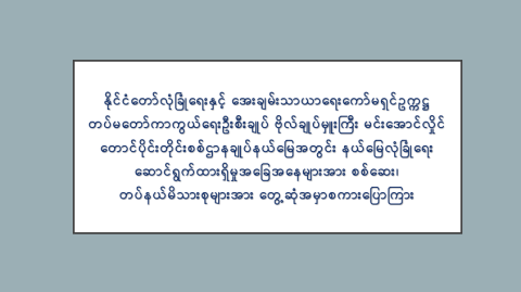 နိုင်ငံတော်လုံခြုံရေးနှင့် အေးချမ်းသာယာရေးကော်မရှင်ဥက္ကဋ္ဌ တပ်မတော်ကာကွယ်ရေးဦးစီးချုပ် ဗိုလ်ချုပ်မှူးကြီး မင်းအောင်လှိုင် တောင်ပိုင်းတိုင်းစစ်ဌာနချုပ်နယ်မြေအတွင်း နယ်မြေလုံခြုံရေး ဆောင်ရွက်ထားရှိမှုအခြေအနေများအား စစ်ဆေး၊ တပ်နယ်မိသားစုများအား တွေ့ဆုံအမှာစကားပြောကြား