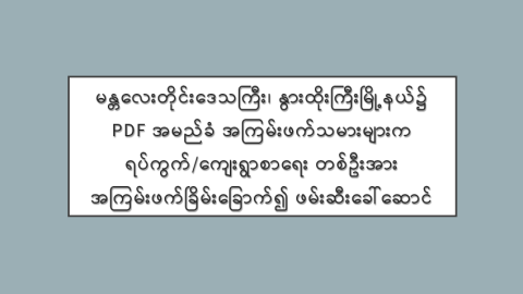 မန္တလေးတိုင်းဒေသကြီး၊ နွားထိုးကြီးမြို့နယ်၌ PDF အမည်ခံ အကြမ်းဖက်သမားများက ရပ်ကွက်/ကျေးရွာစာရေး တစ်ဦးအား အကြမ်းဖက်ခြိမ်းခြောက်၍ ဖမ်းဆီးခေါ်ဆောင်
