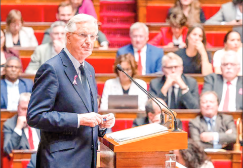 French Prime Minister Michel Bernier delivers a speech in the National Assembly in Paris, France, on 1 October 2024. PHOTO: JACK CHAN/XINHUA